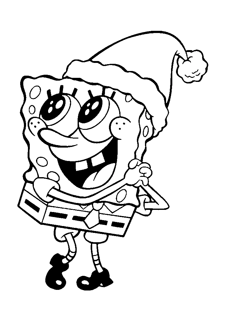 Desenho de SpongeBob SquarePants usando gorro de Papai Noel para colorir Desenho de SpongeBob SquarePants usando gorro de Papai Noel para colorir