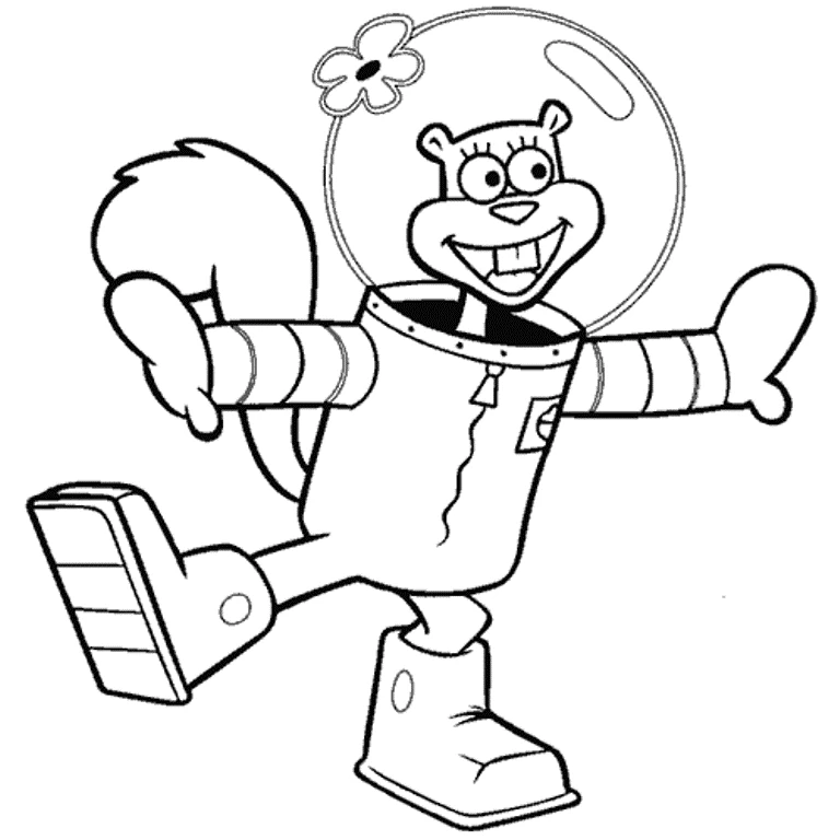 Desenho de Sandy Cheeks com traje espacial para colorir