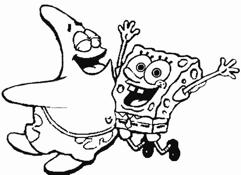 Desenho de SpongeBob SquarePants e Patrick saltando felizes para colorir Desenho de SpongeBob SquarePants e Patrick saltando felizes para colorir