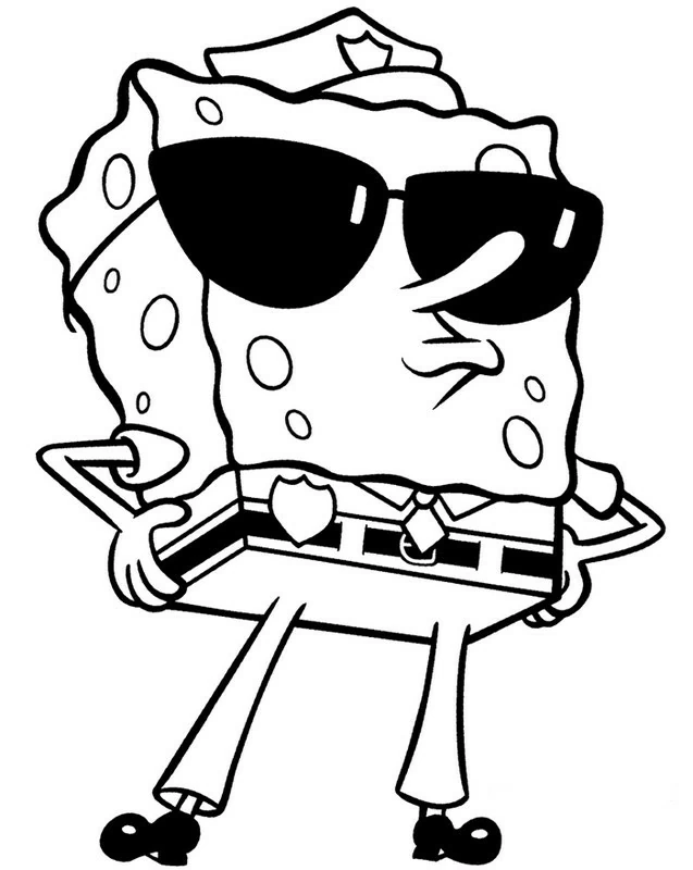 Desenho de SpongeBob SquarePants disfarçado de policial para colorir