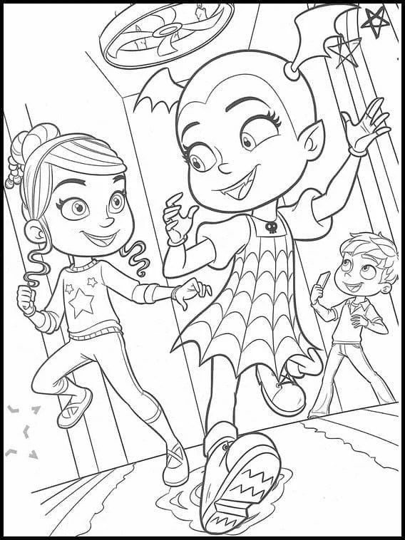Desenho de Vampirina dançando com seus amigos para colorir