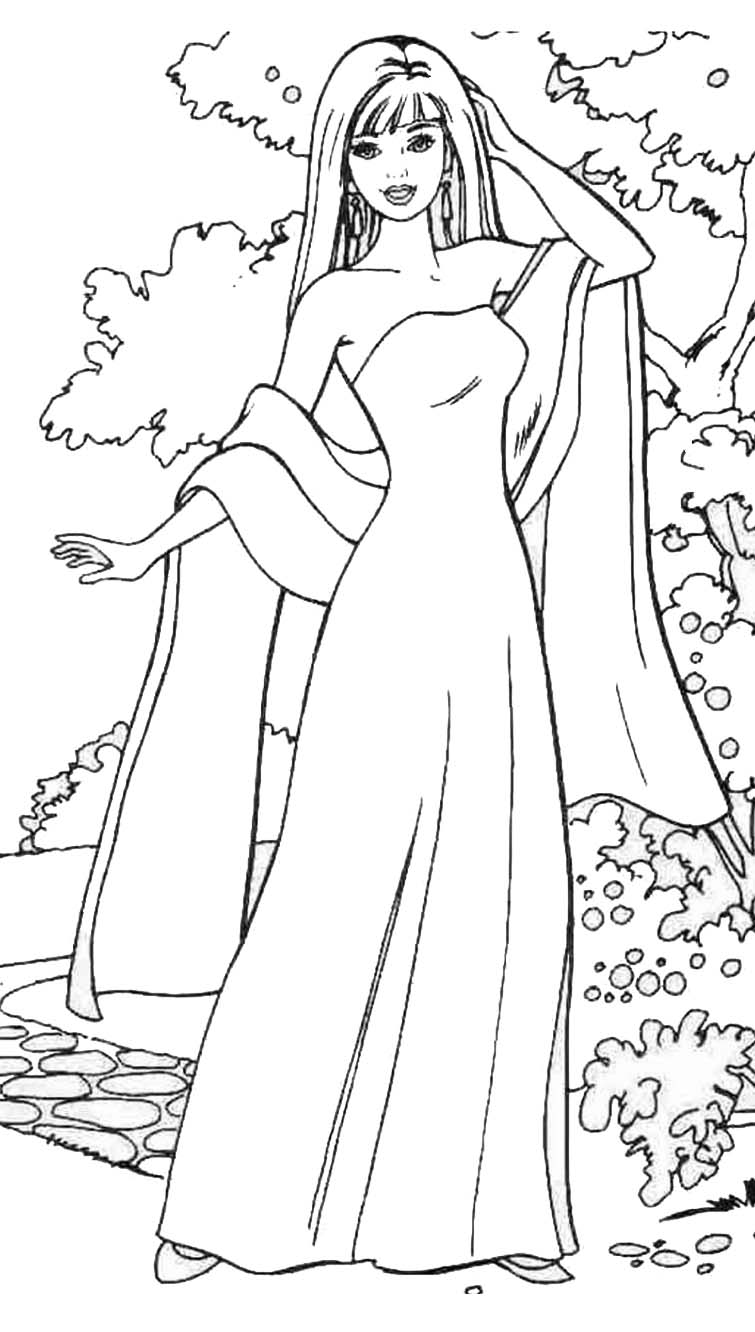 Desenho de Barbie com vestido elegante para colorir