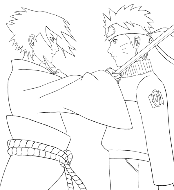 Pequeno Sasuke e Naruto com raiva para colorir