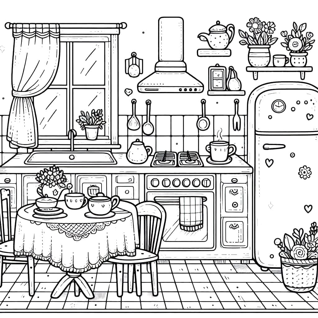 Linda página de Cozinha #211554 para colorir, da coleção Edifícios e Arquitetura, baixe grátis