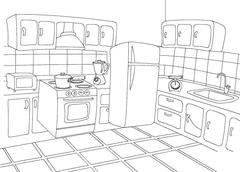 Desenho para colorir Cozinha #211569 da coleção Edifícios e Arquitetura, pronto para imprimir Desenho para colorir Cozinha #211569 da coleção Edifícios e Arquitetura, pronto para imprimir
