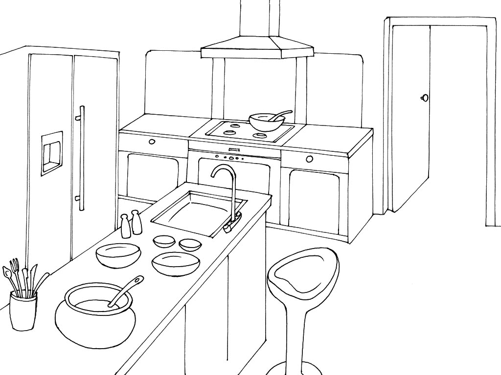 Página para colorir: Cozinha (Edifícios e Arquitetura) #63639 - Páginas para Colorir Imprimíveis Gratuitamente