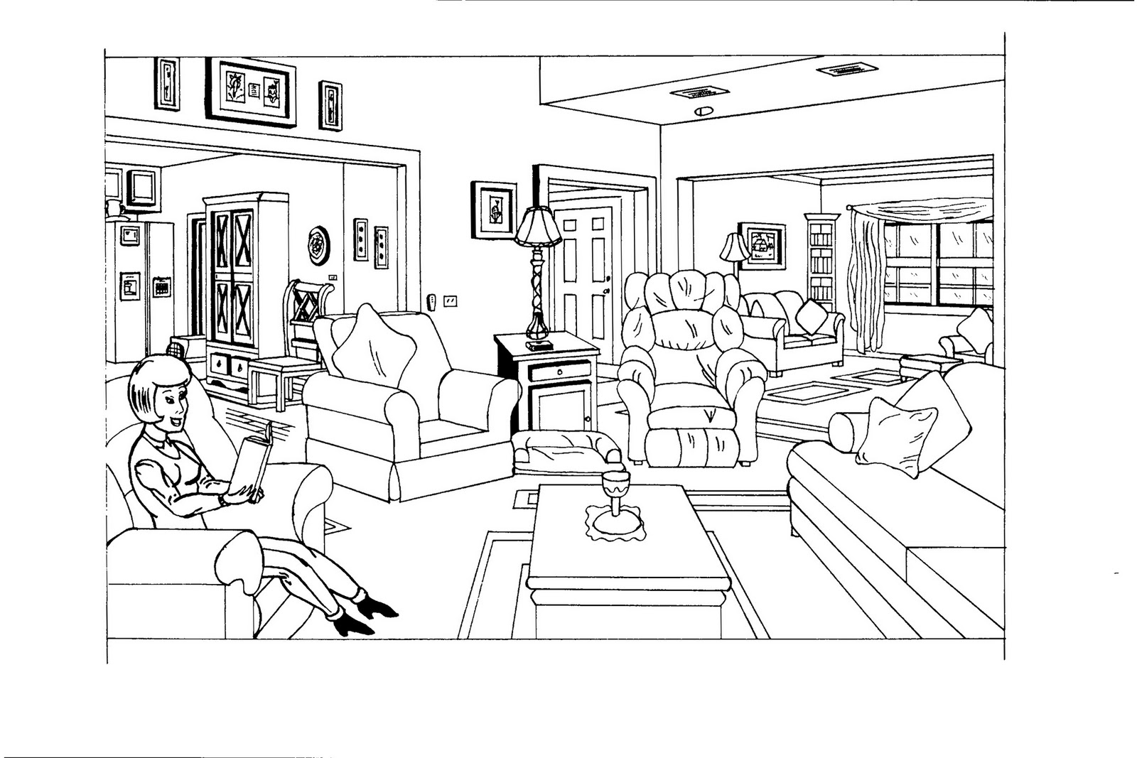 Página para colorir: Sala de estar (Edifícios e Arquitetura) #63016 - Páginas para Colorir Imprimíveis Gratuitamente