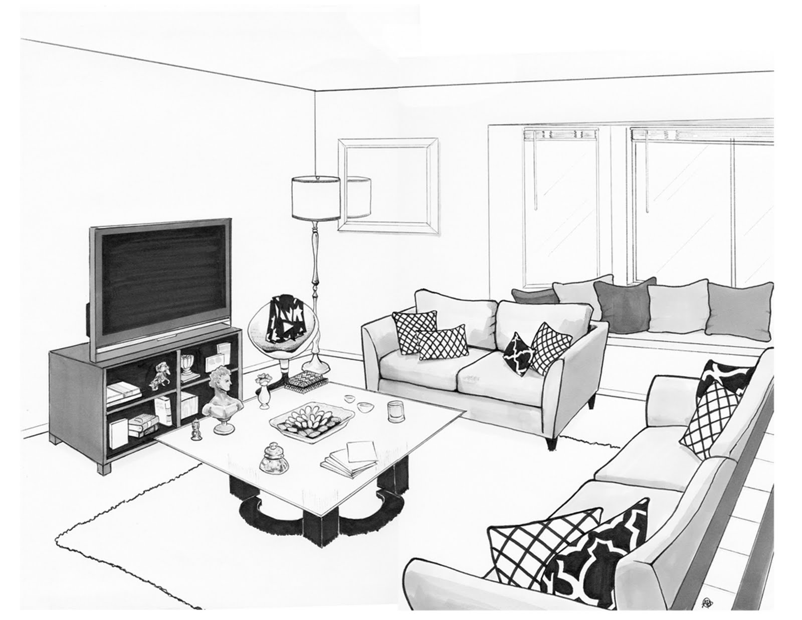 Página para colorir: Sala de estar (Edifícios e Arquitetura) #66372 - Páginas para Colorir Imprimíveis Gratuitamente