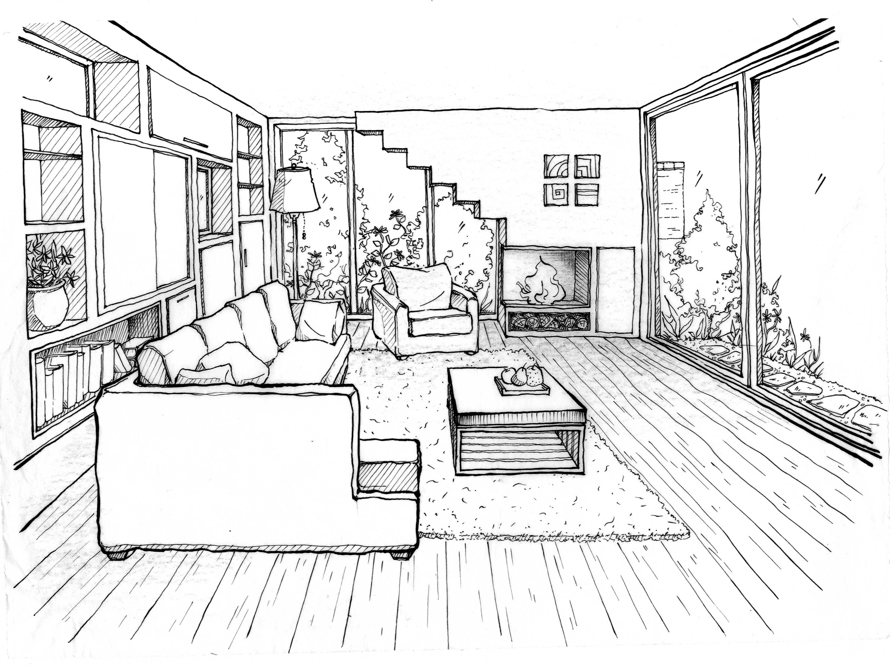 Página para colorir: Sala de estar (Edifícios e Arquitetura) #66374 - Páginas para Colorir Imprimíveis Gratuitamente