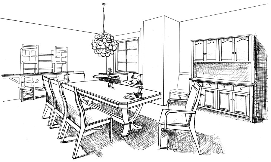Página para colorir: Sala de jantar (Edifícios e Arquitetura) #66357 - Páginas para Colorir Imprimíveis Gratuitamente