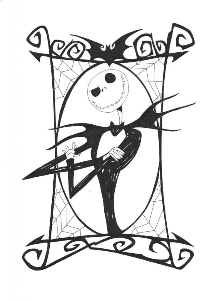 Desenho de Jack Skellington em uma moldura ornamentada para colorir Desenho de Jack Skellington em uma moldura ornamentada para colorir
