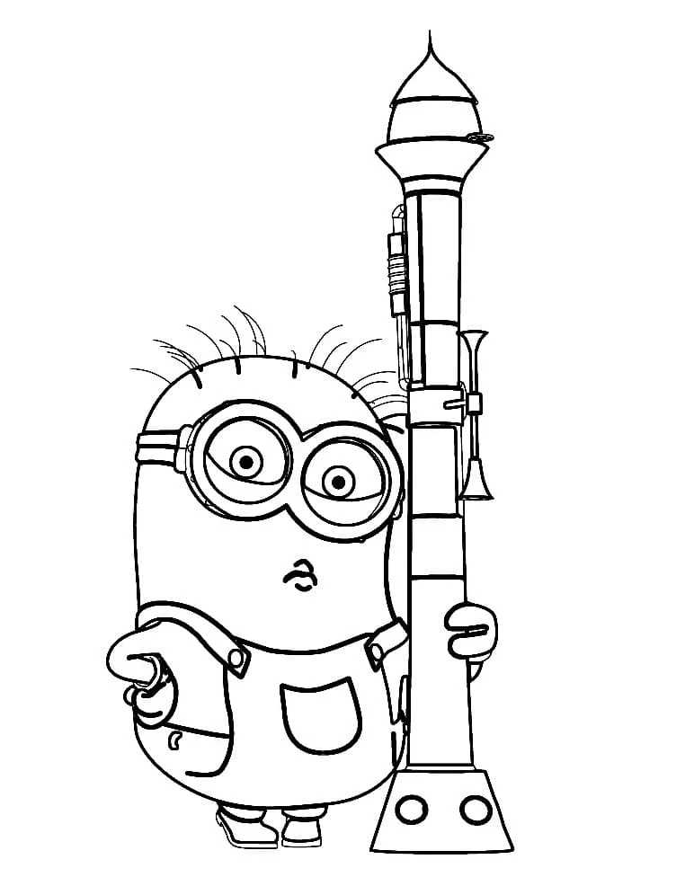 Desenho de Minion segurando uma arma em forma de foguete para colorir Desenho de Minion segurando uma arma em forma de foguete para colorir