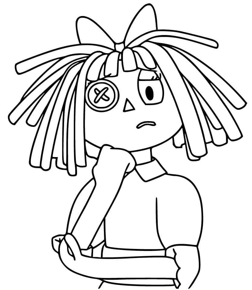 Desenho de Ragatha pensativa com expressão confusa para colorir