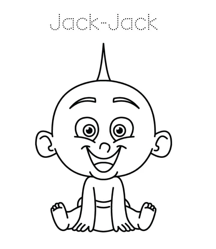 Desenho de Jack-Jack Parr sentado e sorrindo para colorir Desenho de Jack-Jack Parr sentado e sorrindo para colorir