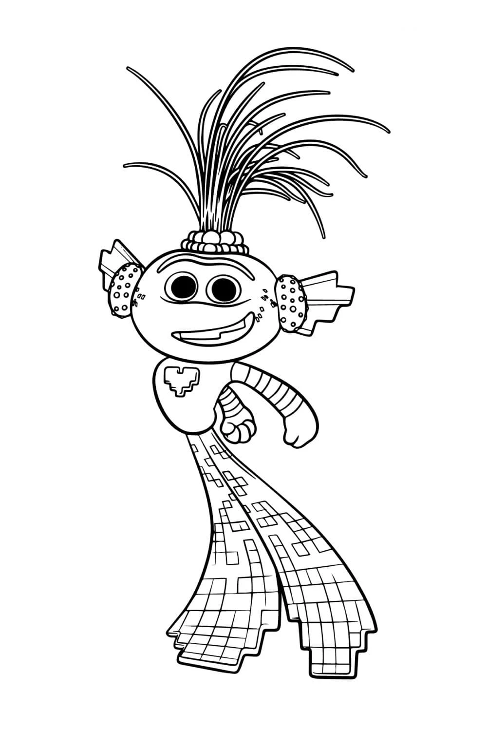 Desenho de O Rei Trollex dançando com cabelo colorido para colorir