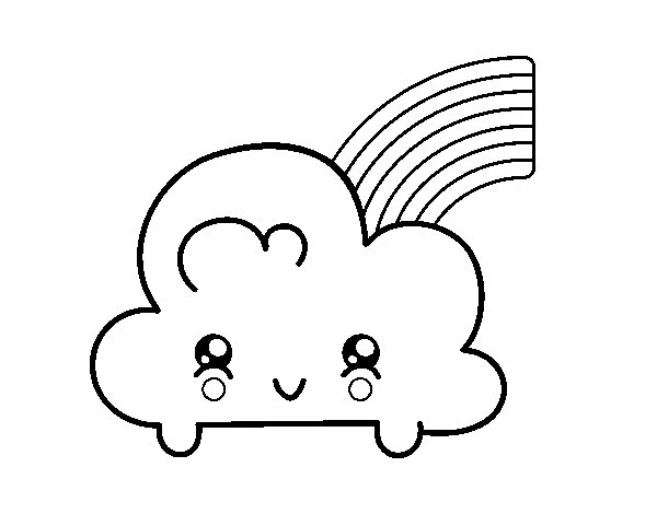 Desenho de Nuvem kawaii com arco-íris para colorir
