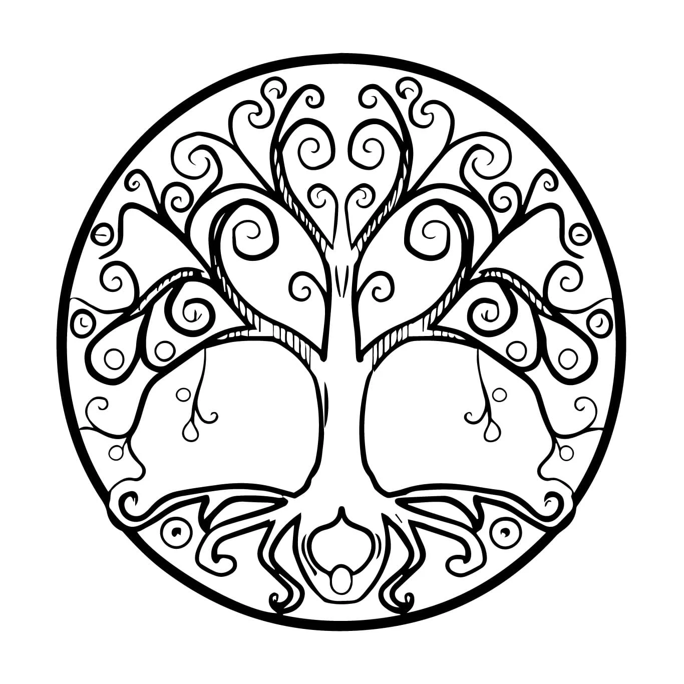 Desenho de Árvore da Vida dentro de um círculo para colorir