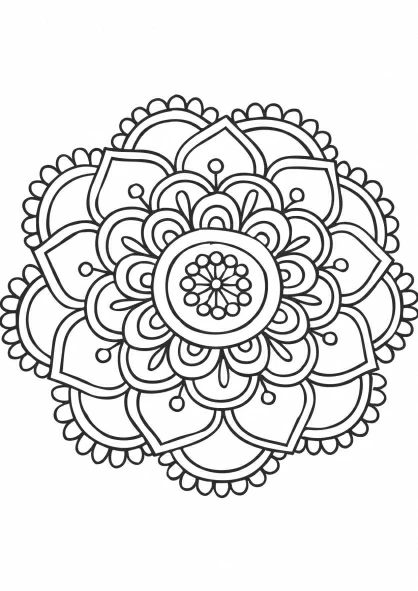 Desenho de Mandala floral com pétalas sobrepostas para colorir Desenho de Mandala floral com pétalas sobrepostas para colorir