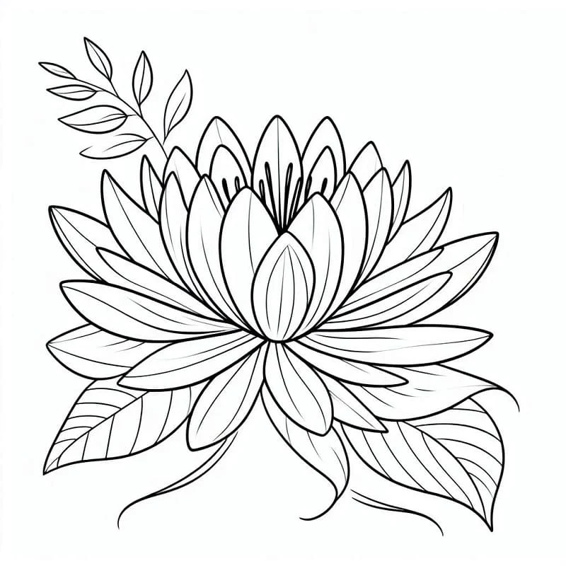 Desenho de Nenúfar com folhas e botões para colorir