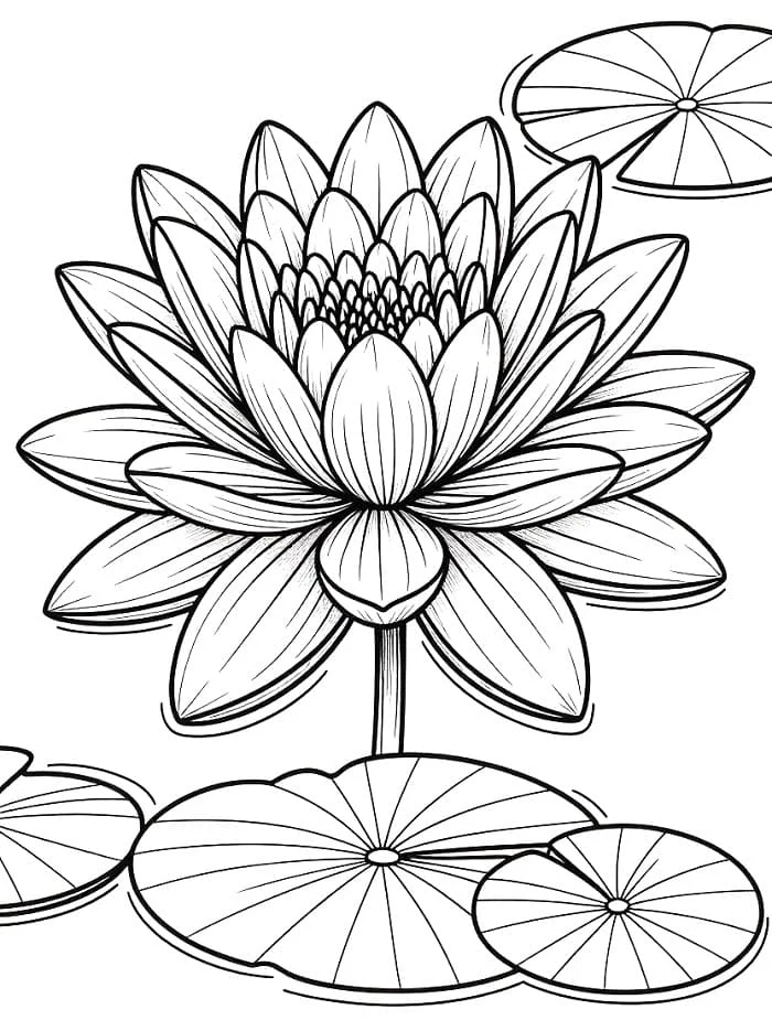 Desenho de Nenúfar em plena floração no lago para colorir Desenho de Nenúfar em plena floração no lago para colorir