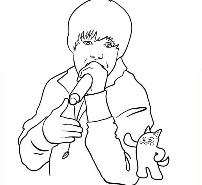 Desenho de Justin Bieber cantando no microfone para colorir