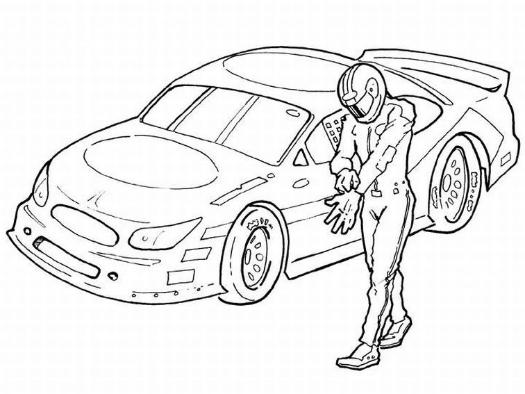 Ampliando a divertida página para colorir de carros de corrida de desenhos  animados com linhas em negrito e detalhes mínimos