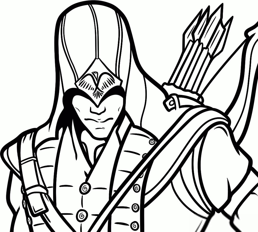 Desenho de Assassin's Creed guerreiro com arco e flechas para colorir