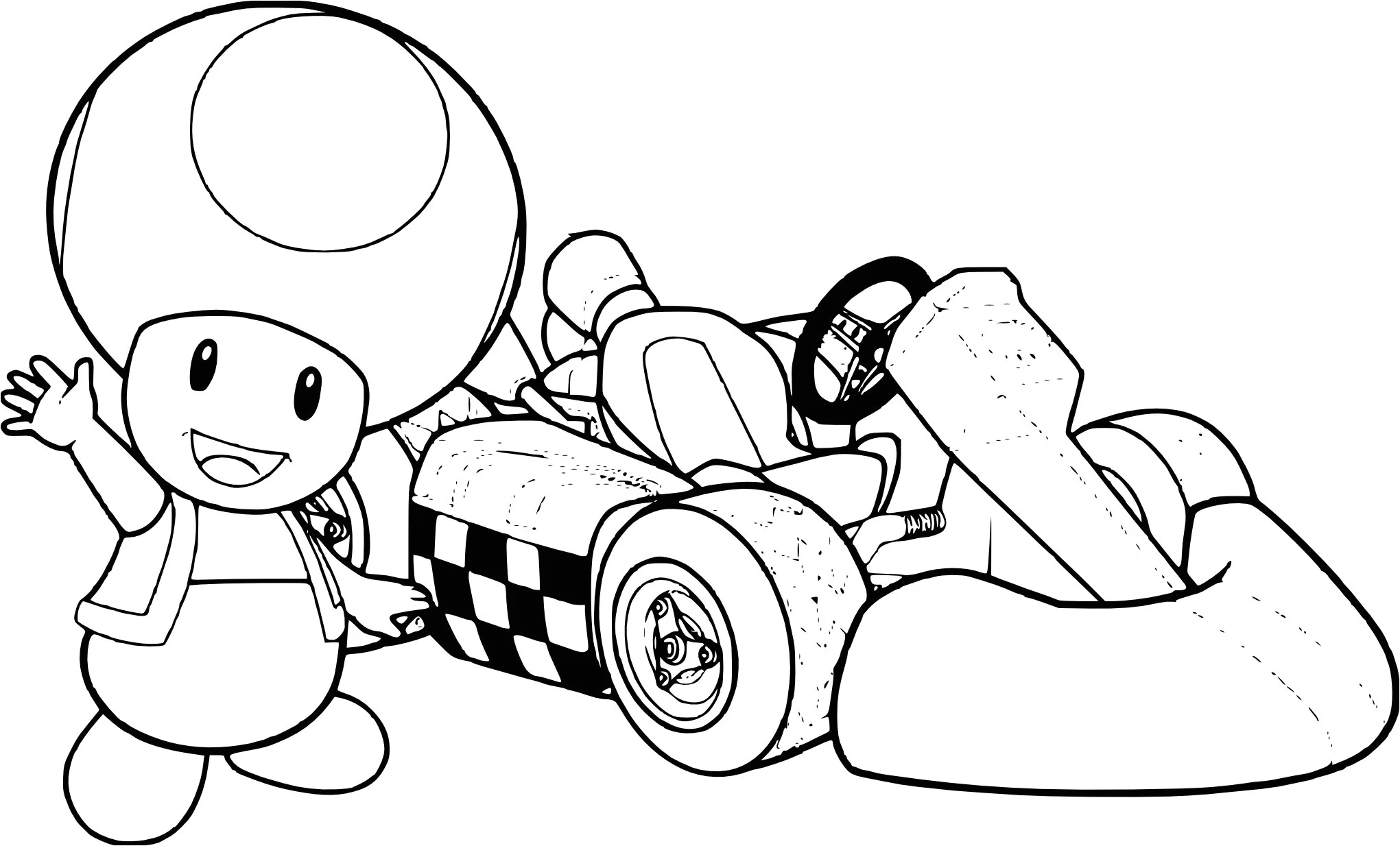 Desenho de Sapo acenando ao lado do seu kart para colorir Desenho de Sapo acenando ao lado do seu kart para colorir