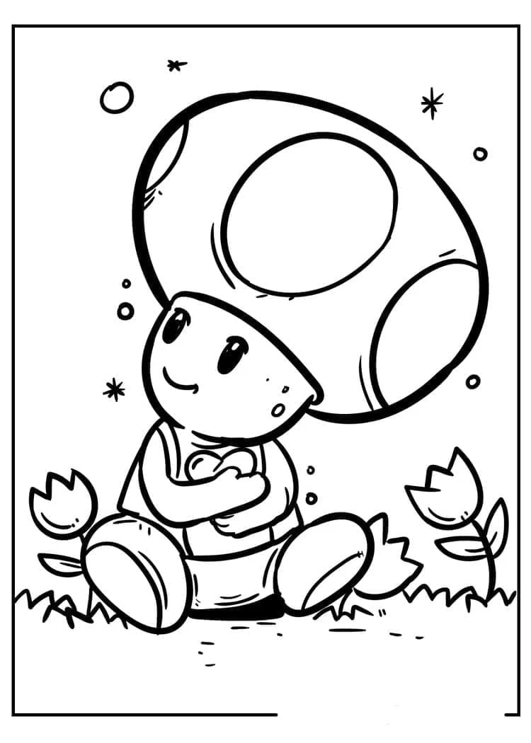 Desenho de Toad sentado sob um cogumelo para colorir