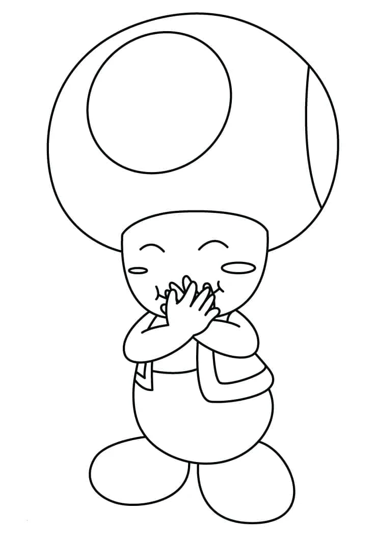 Desenho de Toad rindo com as mãos no peito para colorir