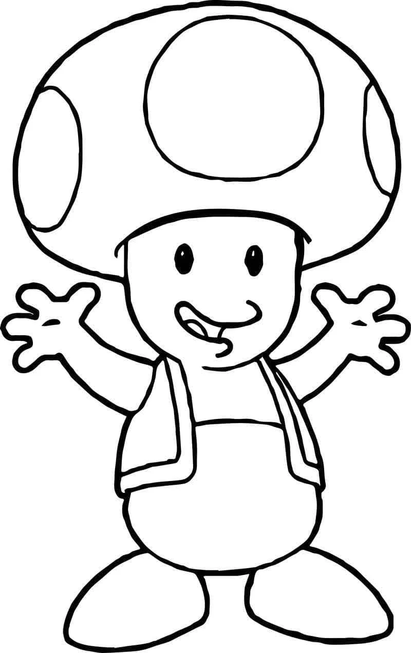 Desenho de Toad com os braços erguidos e um grande sorriso para colorir