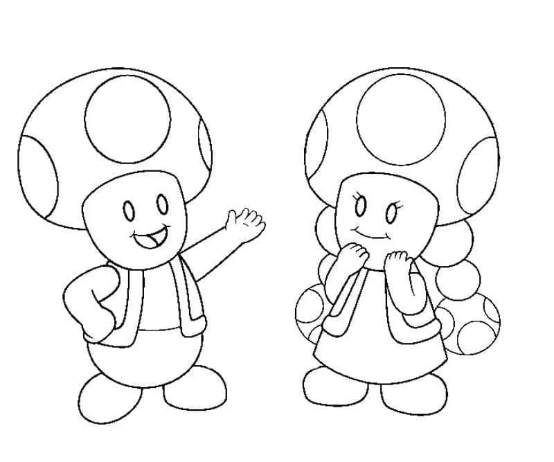 Desenho de Toad e Toadette acenando para colorir Desenho de Toad e Toadette acenando para colorir