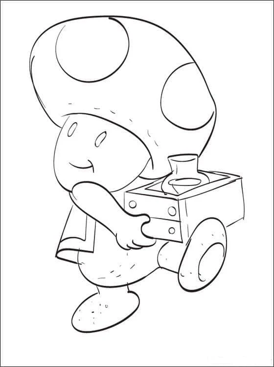 Desenho de Toad empurrando um pequeno carrinho para colorir