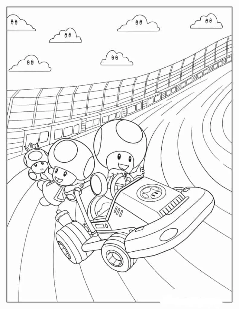 Desenho de Toad em uma corrida de kart para colorir Desenho de Toad em uma corrida de kart para colorir