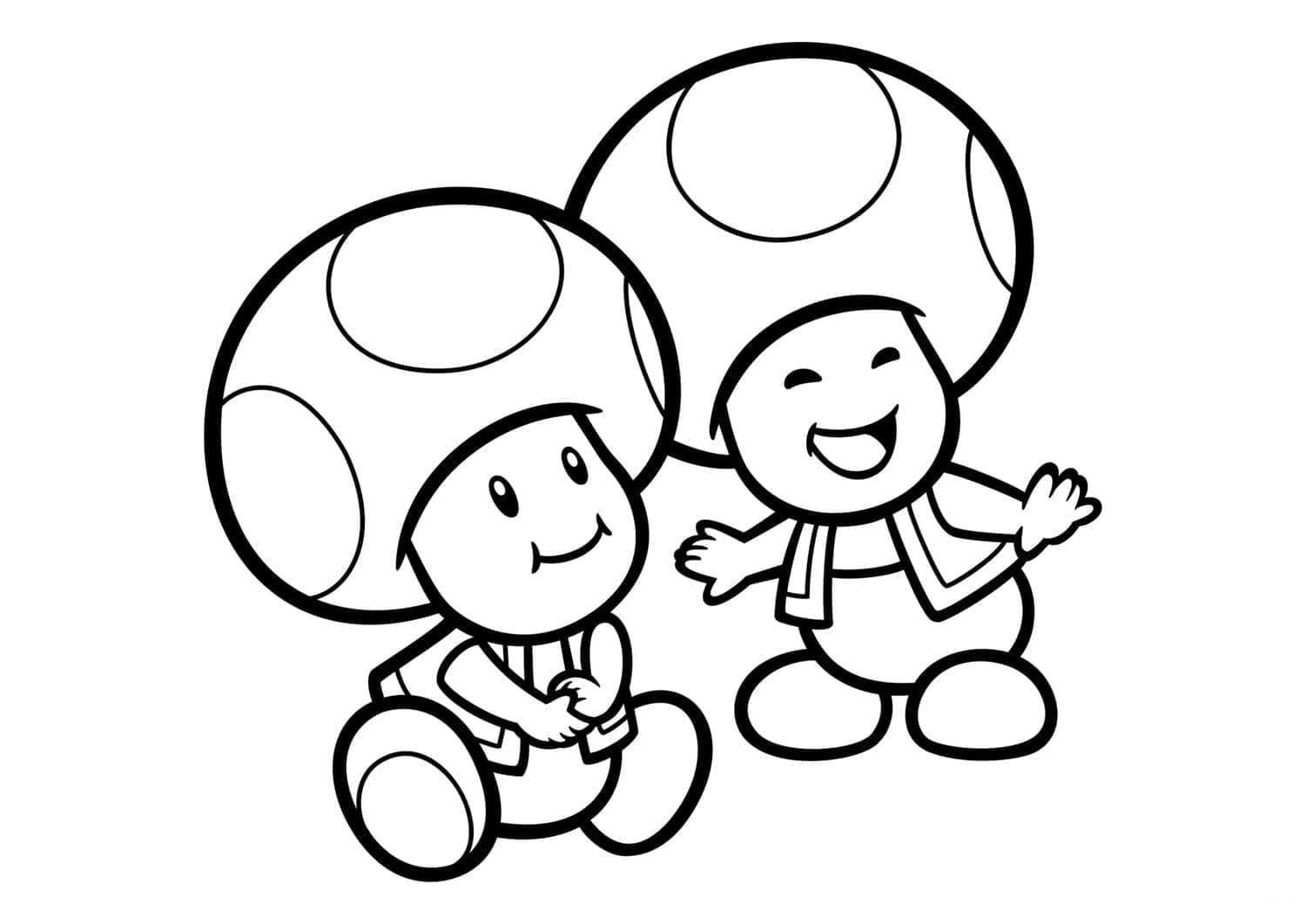 Desenho de Toad e um amigo sorrindo juntos para colorir