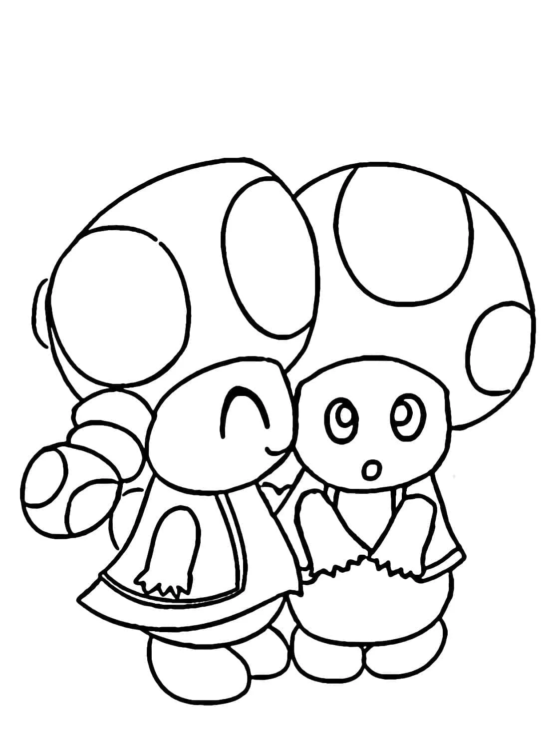 Desenho de Toad e Toadette lado a lado para colorir