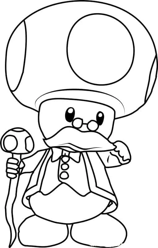 Desenho de Toad vestido de senhor idoso com bengala para colorir