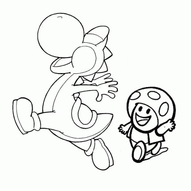 Desenho de Toad correndo com Yoshi para colorir