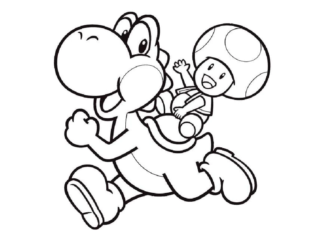 Desenho de Toad montado nas costas de Yoshi para colorir